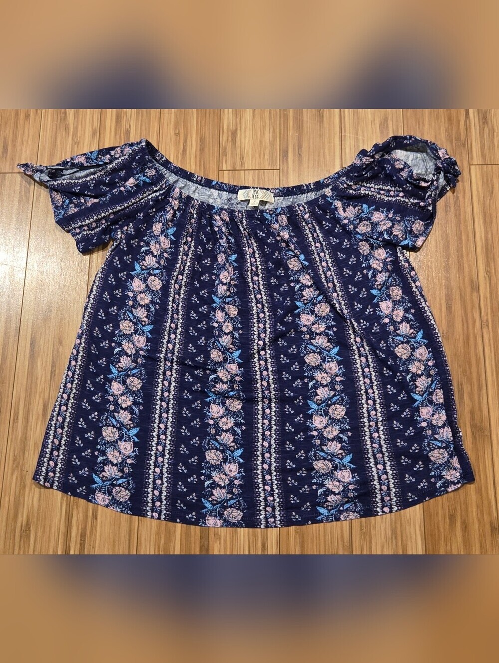 Pink Rise Navy Floral Off-Shoulder Blouse